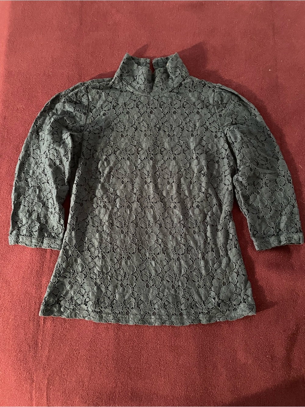 H&M Blue Lace Mock Neck 3/4 Sleeve Top